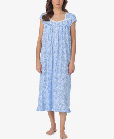 Eileen West Women's Floral Cap-sleeve Ballet Nightgown In Blue