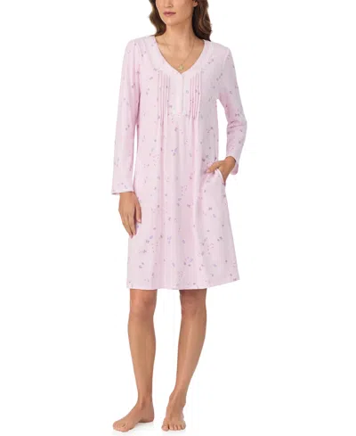 Eileen West Women's Floral Long Sleeve Night Gown In Pink