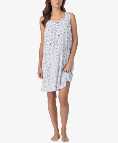 Eileen West Women's Floral Print Sleeveless Short Chemise In White