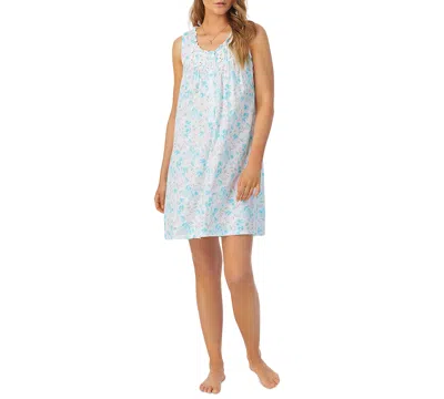 Eileen West Women's Floral Ruffled Lace-trim Chemise In Aqua Floral