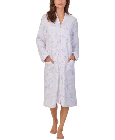 Eileen West Women's Long-sleeve Waltz Zip Robe In White Lilac