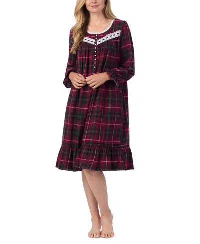 Eileen West Women's Plaid Flannel Lace-trim Waltz Nightgown In Red Plaid