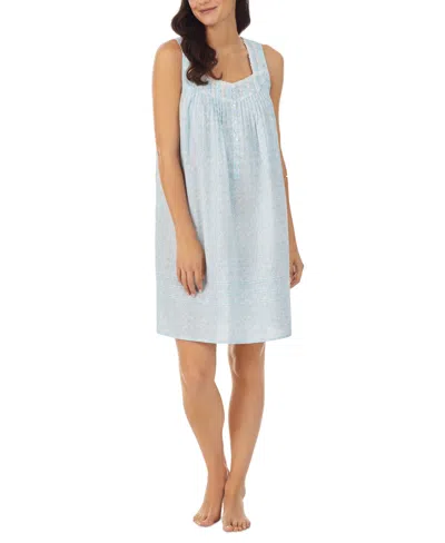 Eileen West Women's Sleeveless Floral Lace-trim Nightgown In White Blue Floral