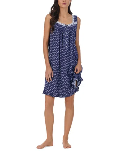 Eileen West Women's Sleeveless Lace-trim Nightgown In Navy Print