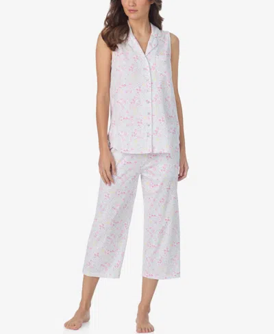 Eileen West Women's Sleeveless Notch Collar Top & Capri Pajama, 2-piece Set In White