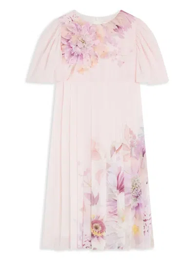 Eirene Kids' Floral-print Chiffon Dress In Pink