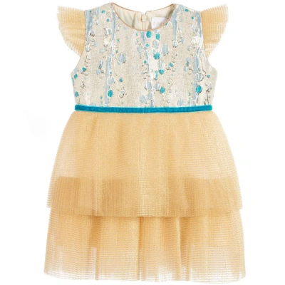 Eirene Kids'  Girls Gold Jacquard & Tulle Dress