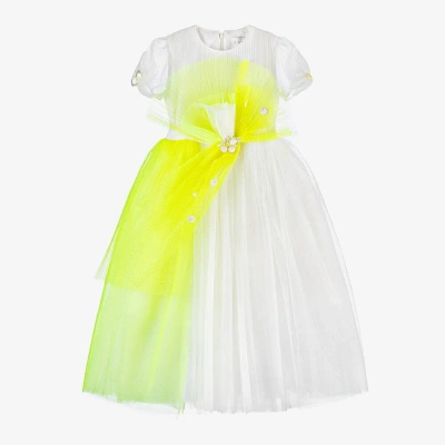 Eirene Kids'  Girls White & Neon Yellow Tulle Dress