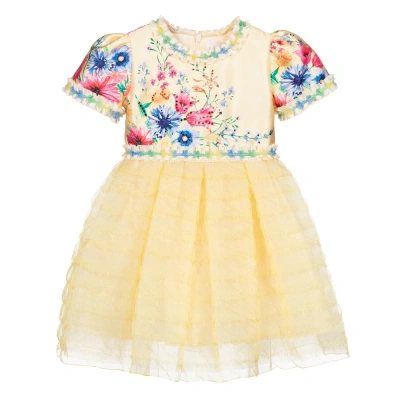 Eirene Kids'  Girls Yellow Floral Organza Dress