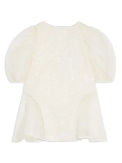 Eirene Kids' Sequined Puff-sleeve Blouse In Neutrals
