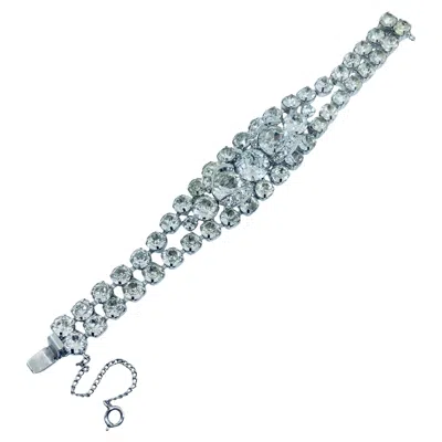 Pre-owned Eisenberg Signed Vintage Silver Tone Rhinestone Designer Bracelet In Multi
