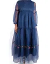 Eka Design Studio Overlay Embroidered Tiered Dress In Navy