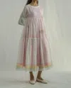 Eka Design Studio Overlay Stripe Tiered Maxi Dress In Pink/ White