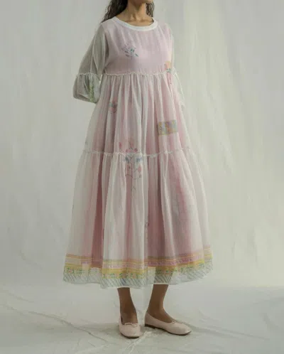 Eka Design Studio Overlay Stripe Tiered Maxi Dress In Pink/ White