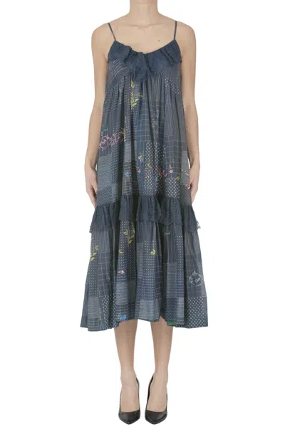 Eka Embroidered Slip Dress In Blue