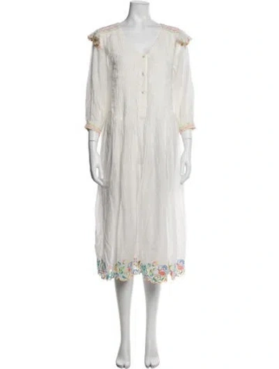 Pre-owned Eka Floral Print Long Dress In White