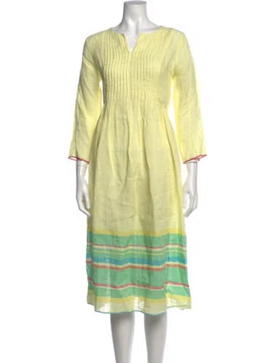 Pre-owned Eka Linen Long Dress In Yellow