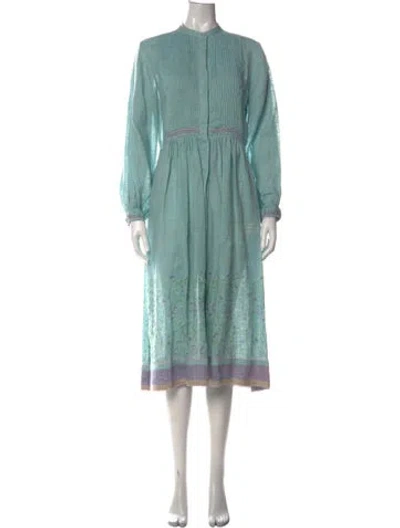 Pre-owned Eka Linen Midi Length Dress In Blue/green