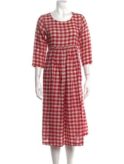 Pre-owned Eka Linen Midi Length Dress In Red