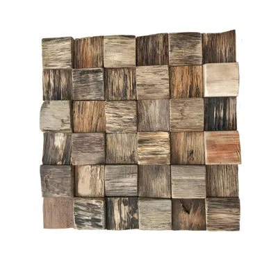 Ekena Millwork 11 7/8"w X 11 7/8"h X 1/2"p Reclaimed Boat Wood Mosaic Wall Tile, Natural Finish (11-pack) In Natural Finish;brown