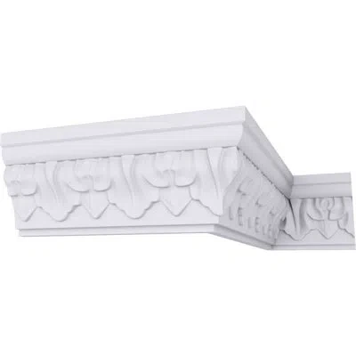 Ekena Millwork 2 5/8"h X 1 1/4"p X 2 7/8"f X 94 1/2"l Ashur Leaf Crown Moulding In White