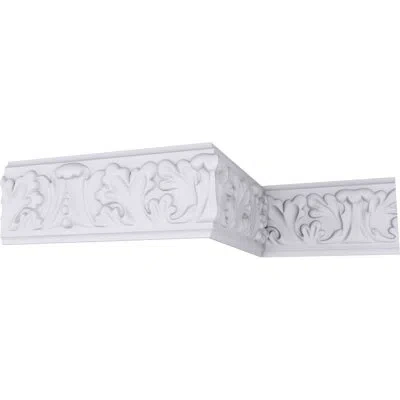 Ekena Millwork 3 1/2"h X 3/4"p X 94 1/2"l Benson Acanthus Leaf Chair Rail In White