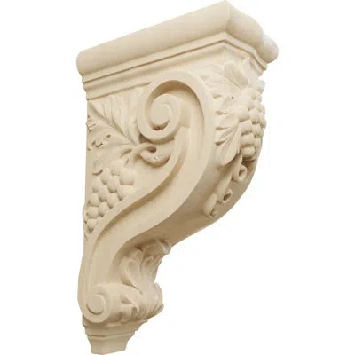 Ekena Millwork 4 1/4"w X 8"d X 13 1/4"h Devon Grapes & Vines Corbel, (4pack) In Lindenwood