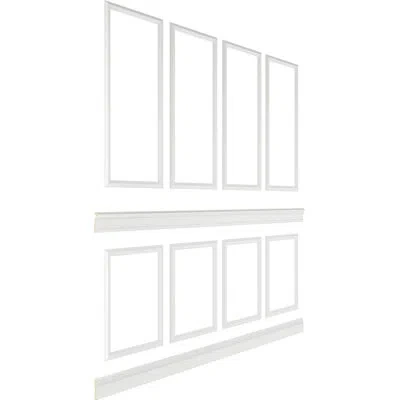 Ekena Millwork 94 1/2"l (adjustable 108"h To 132"h) Ashford Square Panel Stacked Wall Wainscot Paneling Kit In Primed White