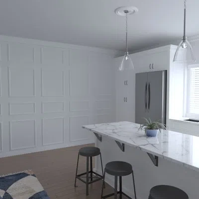 Ekena Millwork 94 1/2"l (adjustable 108"h To 132"h) Ashford Square Three Panel Design Full Wall Wainscot Paneling K In Primed White