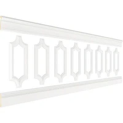 Ekena Millwork 94 1/2"l (adjustable 32"h To 36"h) Ashford Scalloped Panel Traditional Wainscot Paneling Kit In Primed White