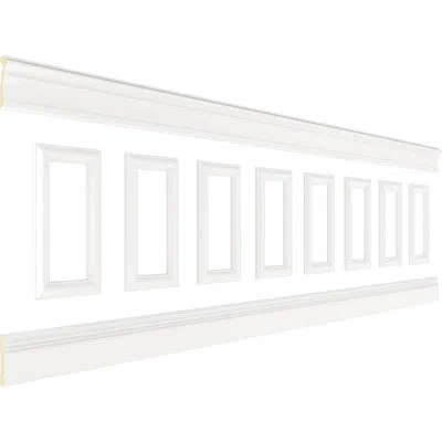 Ekena Millwork 94 1/2"l (adjustable 32"h To 36"h) Ashford Square Panel Traditional Wainscot Paneling Kit In Primed White