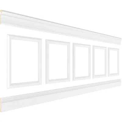 Ekena Millwork 94 1/2"l (adjustable 40"h To 44"h) Ashford Square Panel Traditional Wainscot Paneling Kit In Primed White