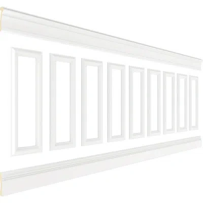 Ekena Millwork 94 1/2"l (adjustable 40"h To 44"h) Ashford Square Panel Traditional Wainscot Paneling Kit In Primed White
