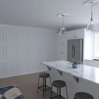 Ekena Millwork 94 1/2"l (adjustable 96"h To 120"h) Ashford Square Single Panel Design Full Wall Wainscot Paneling K In Primed White