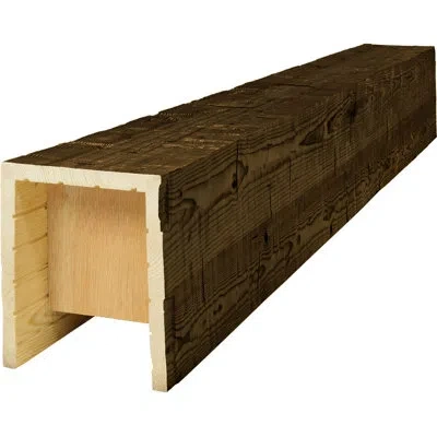 Ekena Millwork Americraft Wood Hand Hewn Beam, 3-sided (u-beam), 9 1/2"w X 11 1/2"h X 48"l, Jacobean Finish, Stain  In Brown