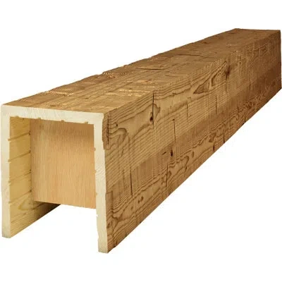 Ekena Millwork Americraft Wood Hand Hewn Beam, 3-sided (u-beam), 9 1/2"w X 9 1/2"h X 144"l, Golden Oak Finish, Stai In Brown