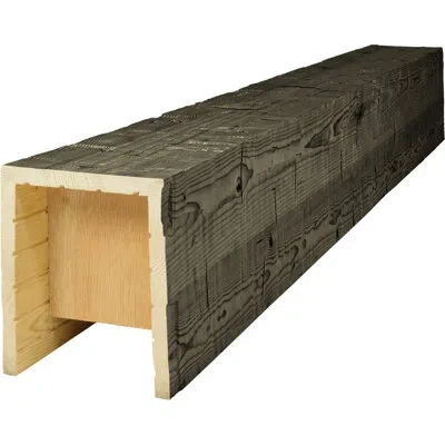 Ekena Millwork Americraft Wood Hand Hewn Beam, 3-sided (u-beam), 9 1/2"w X 9 1/2"h X 48"l, Ebony Finish, Stain Grad In Green