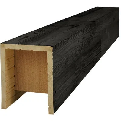 Ekena Millwork Americraft Wood Wire Brushed Beam, 3-sided (u-beam), 5 1/2"w X 5 1/2"h X 36"l, True Black Finish, St