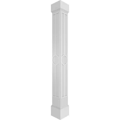Ekena Millwork Artisan Square Non-tapered With Mission Capital & Mission Base Fretwork Column In White,gray