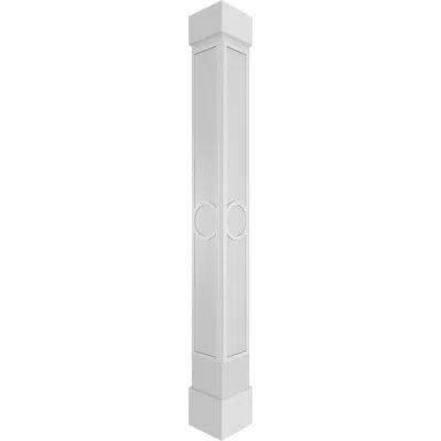 Ekena Millwork Arts & Crafts Square Non-tapered With Standard Capital & Standard Base Fretwork Column In White,gray