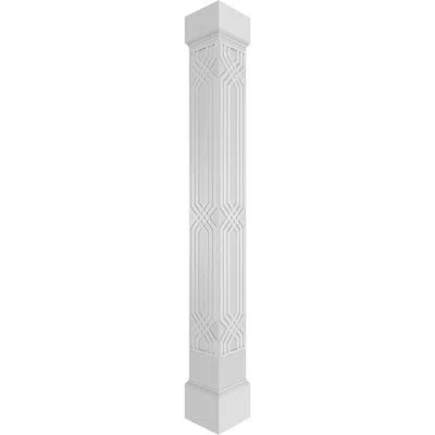 Ekena Millwork Craftsman Classic Atlas Square Non-tapered With Mission Capital & Mission Base Fretwork Column In White,gray
