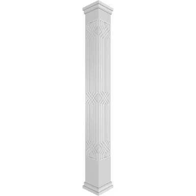 Ekena Millwork Craftsman Classic Atlas Square Non-tapered With Prairie Capital & Prairie Base Fretwork Column In White,gray