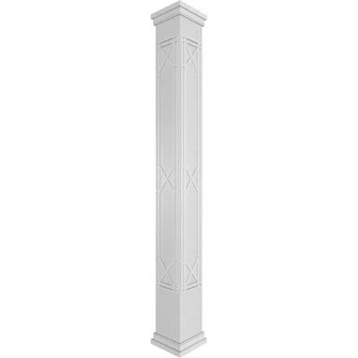 Ekena Millwork Craftsman Classic Bungalow Square Non-tapered With Prairie Capital & Prairie Base Fretwork Column In White,gray