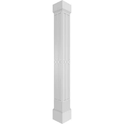 Ekena Millwork Craftsman Classic Cedar Park Square Non-tapered With Mission Capital & Mission Base Fretwork Column In Gray,white