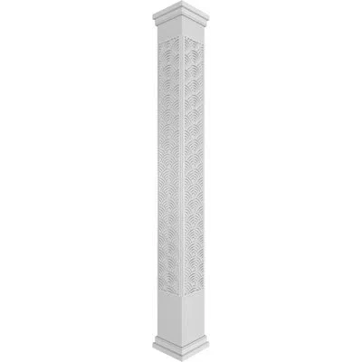 Ekena Millwork Craftsman Classic Square Non-tapered  Art Deco Fretwork Column With Prairie Capital & Base In White,gray