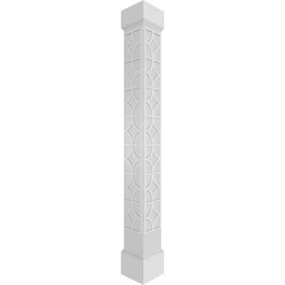 Ekena Millwork Craftsman Classic Square Non-tapered Magnolia Fretwork Column W/ Mission Capital & Base In White