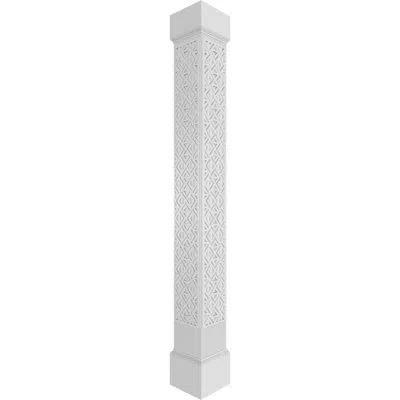 Ekena Millwork Craftsman Classic Square Non-tapered Mid-century Fretwork Column W/ Mission Capital & Base In Gray