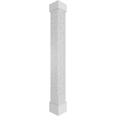 Ekena Millwork Craftsman Classic Square Non-tapered Paisley Fretwork Column W/ Mission Capital & Mission Base In White