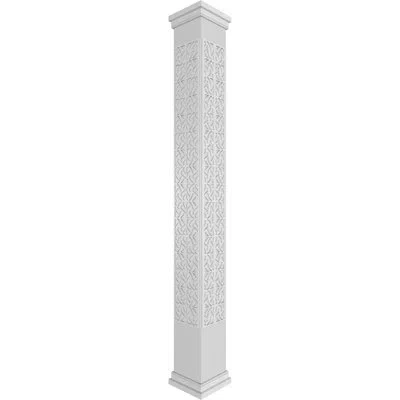 Ekena Millwork Craftsman Classic Square Non-tapered Paisley Fretwork Column W/ Prairie Capital & Prairie Base In Gray