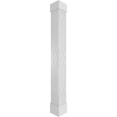 Ekena Millwork Craftsman Classic Square Non-tapered Riviera Fretwork Column W/ Standard Capital & Standard Base In Gray